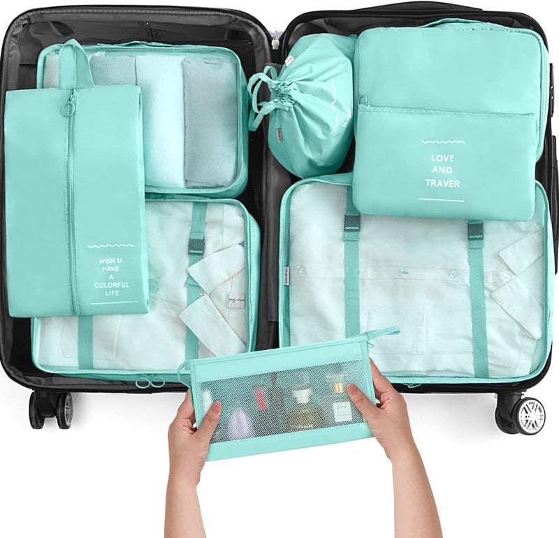 KPX 8 Set Packing Cubes for Travel, Luggage Packing Organizers Accessories Large Toiletries Bag for Clothes Shoes Cosmetics (Blue) - Image 1